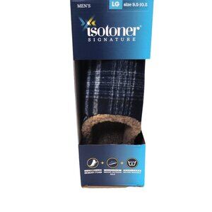 Isotoner Signature Men's Blue Plaid Memory Foam Indoor/Outdoor Slippers Size 10